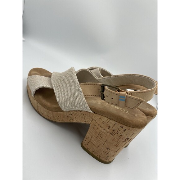 Toms Ibiza Sandals Khaki Canvas Women's 7 Platform Cork Heel Iridescent Thread - Picture 7 of 13